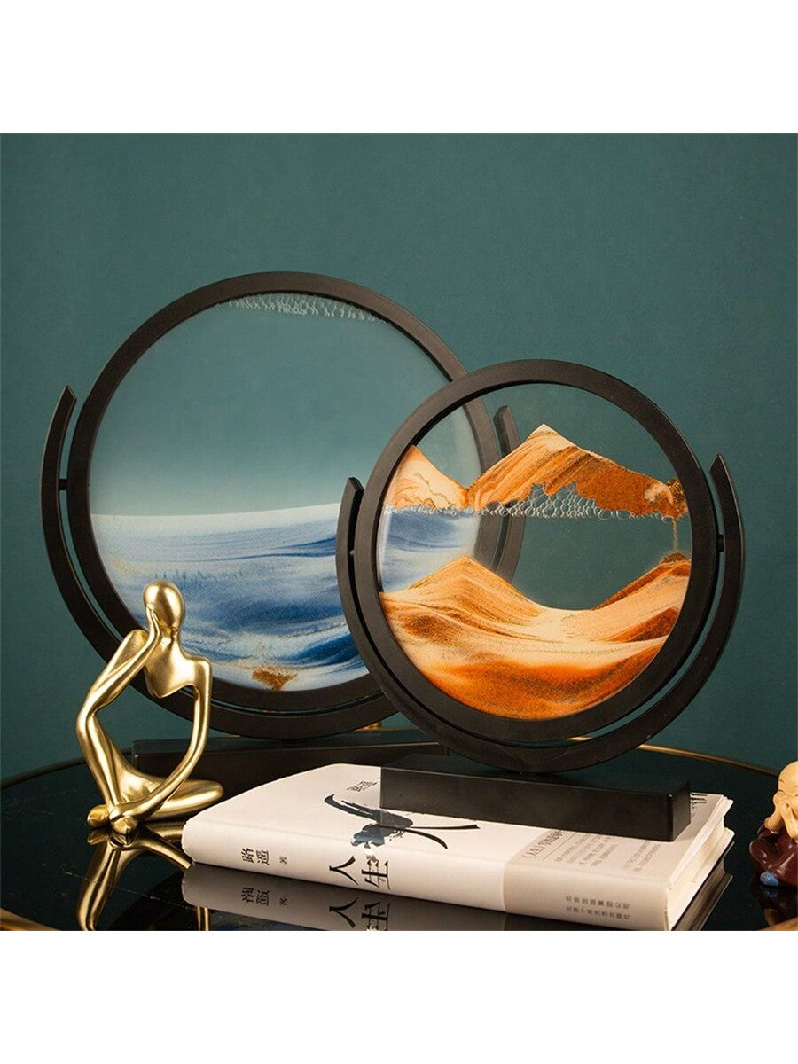 Beeindruckende 3D Flip Rund Flüssig Sand Kunst Sanduhr Glas Ornament - Perfekte Büroschrank Dekoration