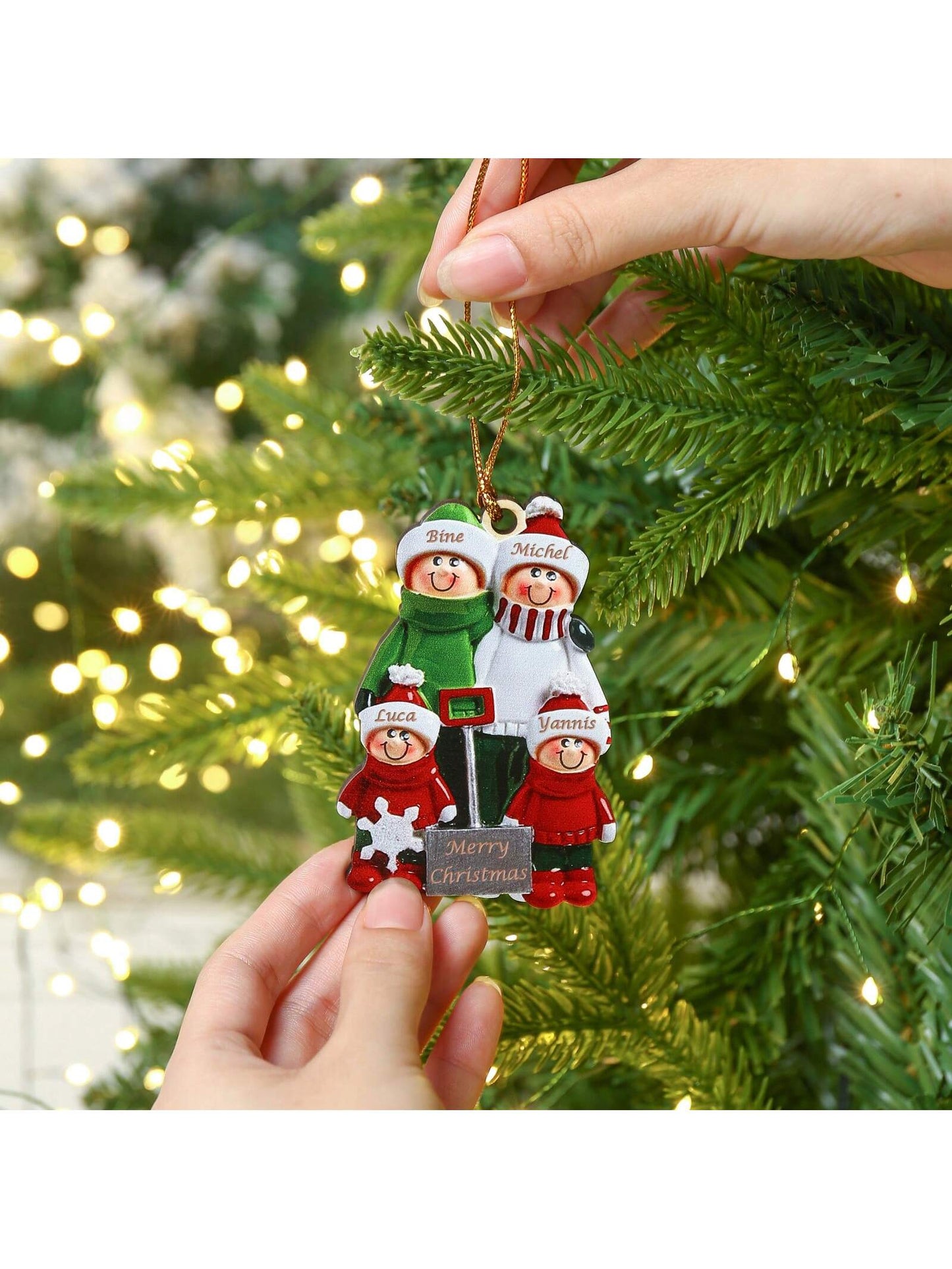 Personalisierte Holz-Weihnachtsbaumdekorationen mit Familiennamen - Personalisierter Weihnachtsanhänger für Zuhause und Feier