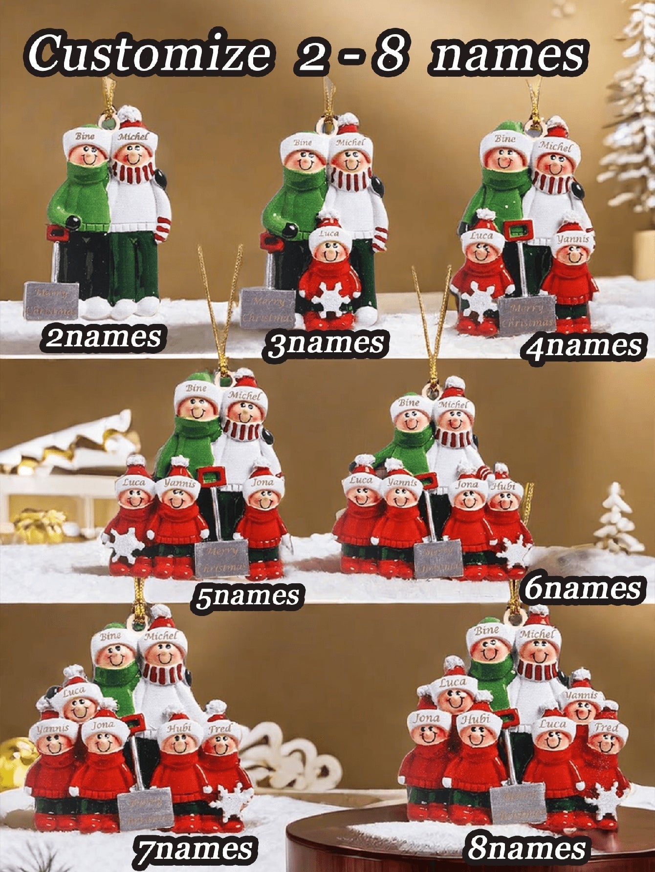 Personalisierte Holz-Weihnachtsbaumdekorationen mit Familiennamen - Personalisierter Weihnachtsanhänger für Zuhause und Feier