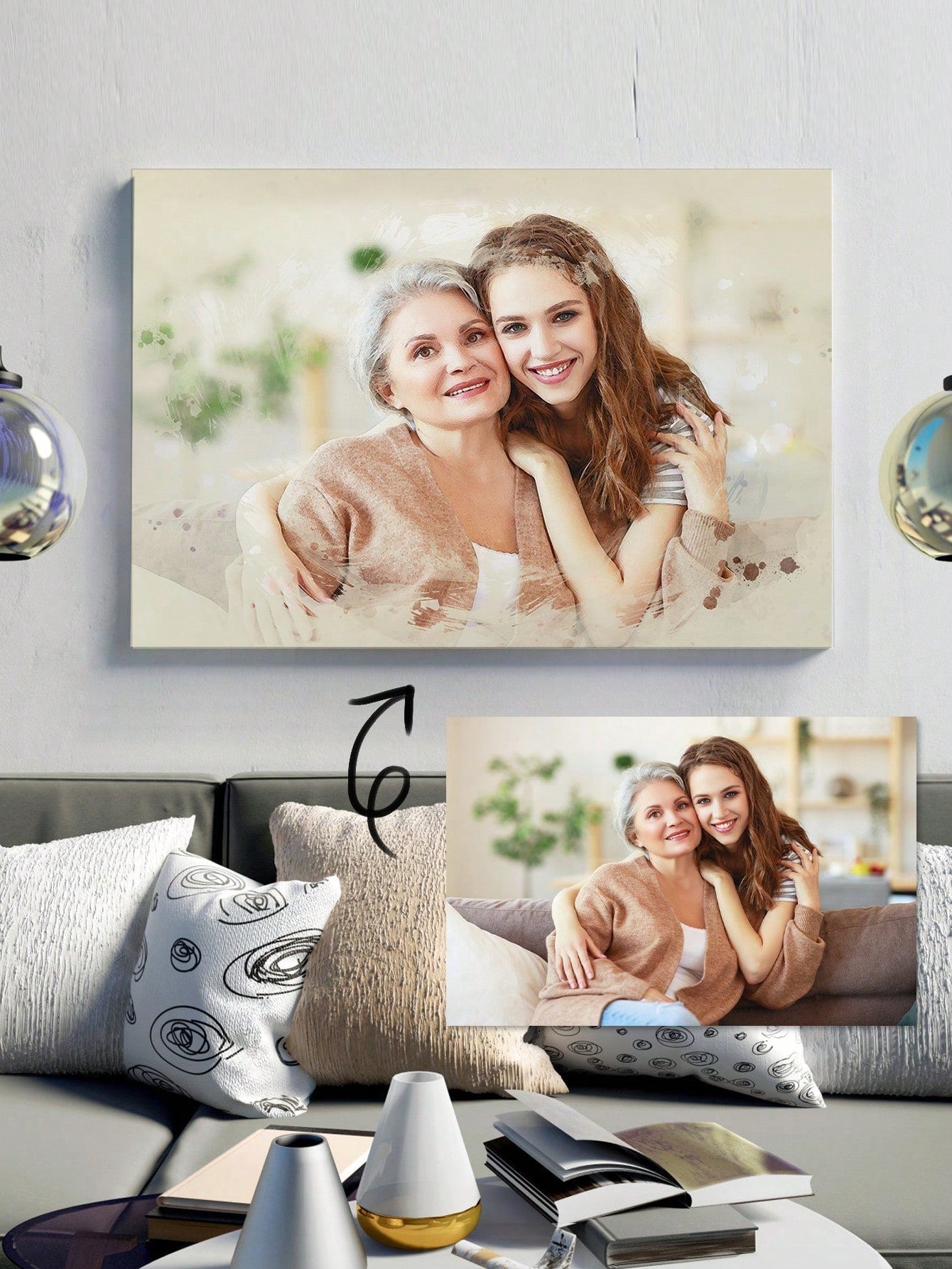 Personalisierte gerahmte Ölgemälde aus Foto - Einzigartiges handgemachtes Porträt auf Leinwand für den Muttertag, Geburtstage und Abschlüsse