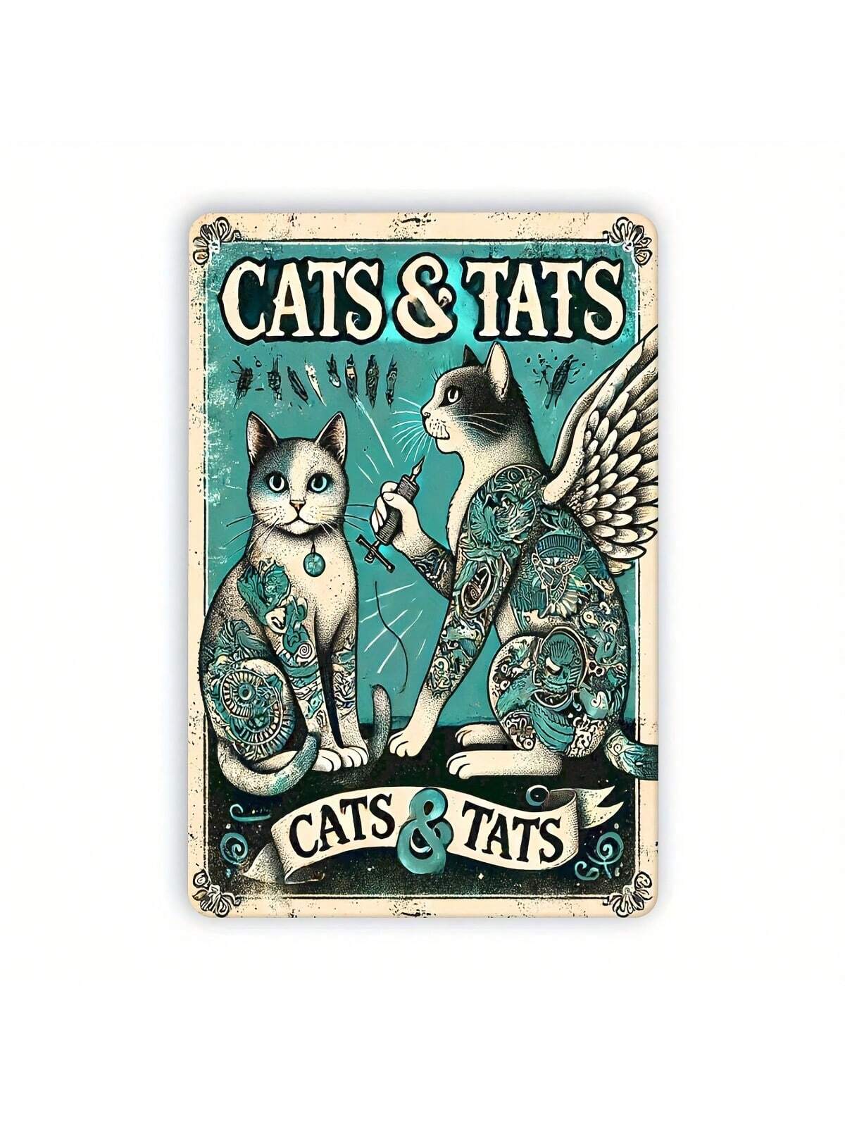 Charmantes Katzen-Tattoo Vintage Metallschild - 20 cm x 30 cm Wasserdichte Wanddekoration für Zuhause & mehr