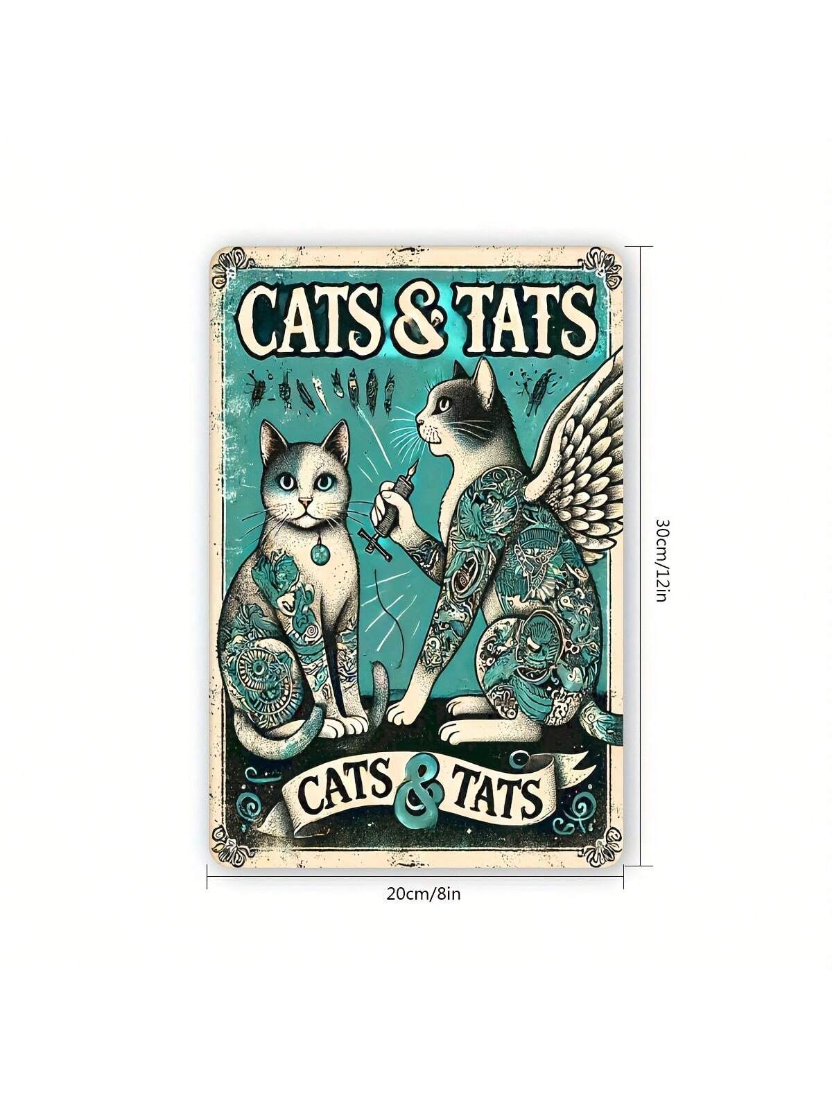 Charmantes Katzen-Tattoo Vintage Metallschild - 20 cm x 30 cm Wasserdichte Wanddekoration für Zuhause & mehr