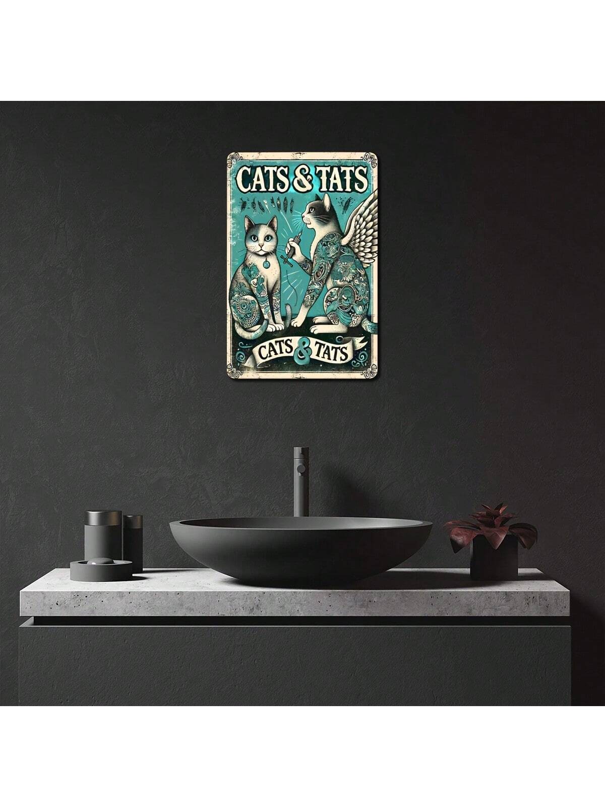Charmantes Katzen-Tattoo Vintage Metallschild - 20 cm x 30 cm Wasserdichte Wanddekoration für Zuhause & mehr
