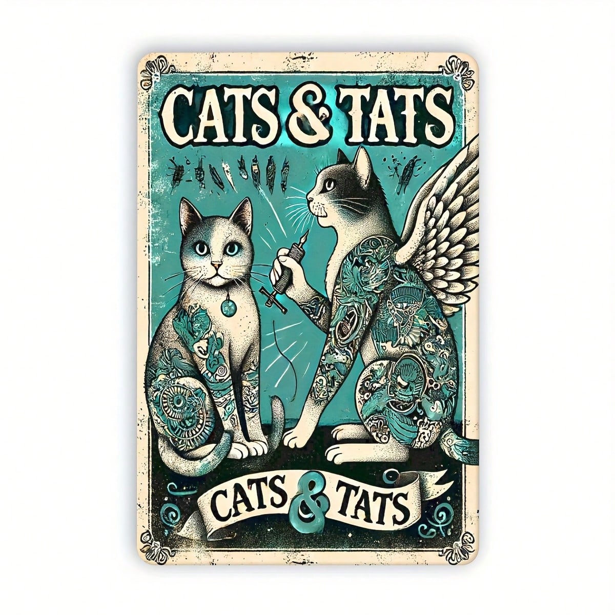 Charmantes Katzen-Tattoo Vintage Metallschild - 20 cm x 30 cm Wasserdichte Wanddekoration für Zuhause & mehr