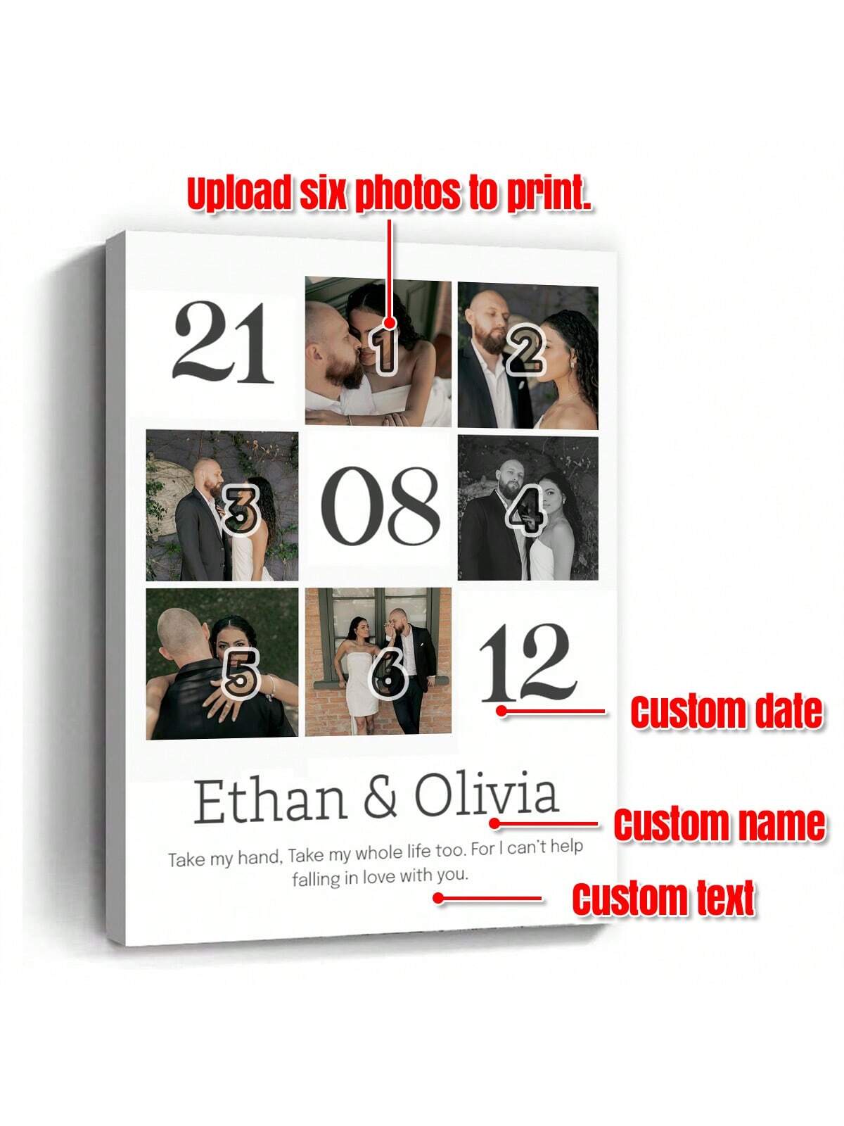 Benutzerdefinierte personalisierte Collage-Leinwandkunst - Einzigartiges Geschenk für Paare zum Jubiläum oder zur Hochzeit