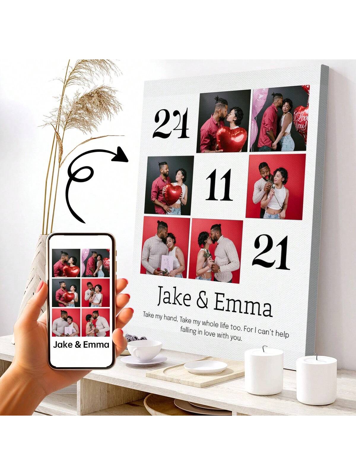 Benutzerdefinierte personalisierte Collage-Leinwandkunst - Einzigartiges Geschenk für Paare zum Jubiläum oder zur Hochzeit