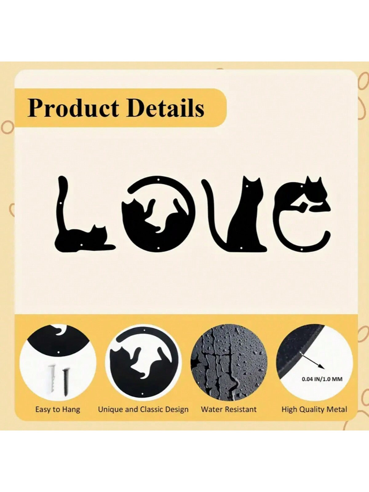 Verspieltes Katzen-Metall-Wandkunst-Set - 4 Stück süße abstrakte Dekoration für Zuhause, Schlafzimmer und mehr!