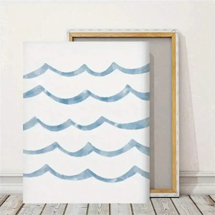 Eleganter Wellenmuster Leinwanddruck - Blaues Aquarell-Seestück für moderne Wohnkultur