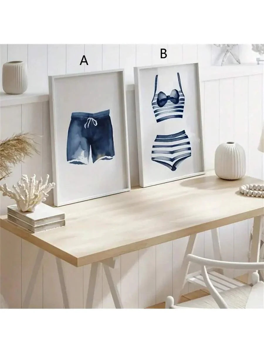 Stylische Blau- und Weiß Canvas-Druck Schwimmanzüge Wandkunst für moderne Wohnkultur