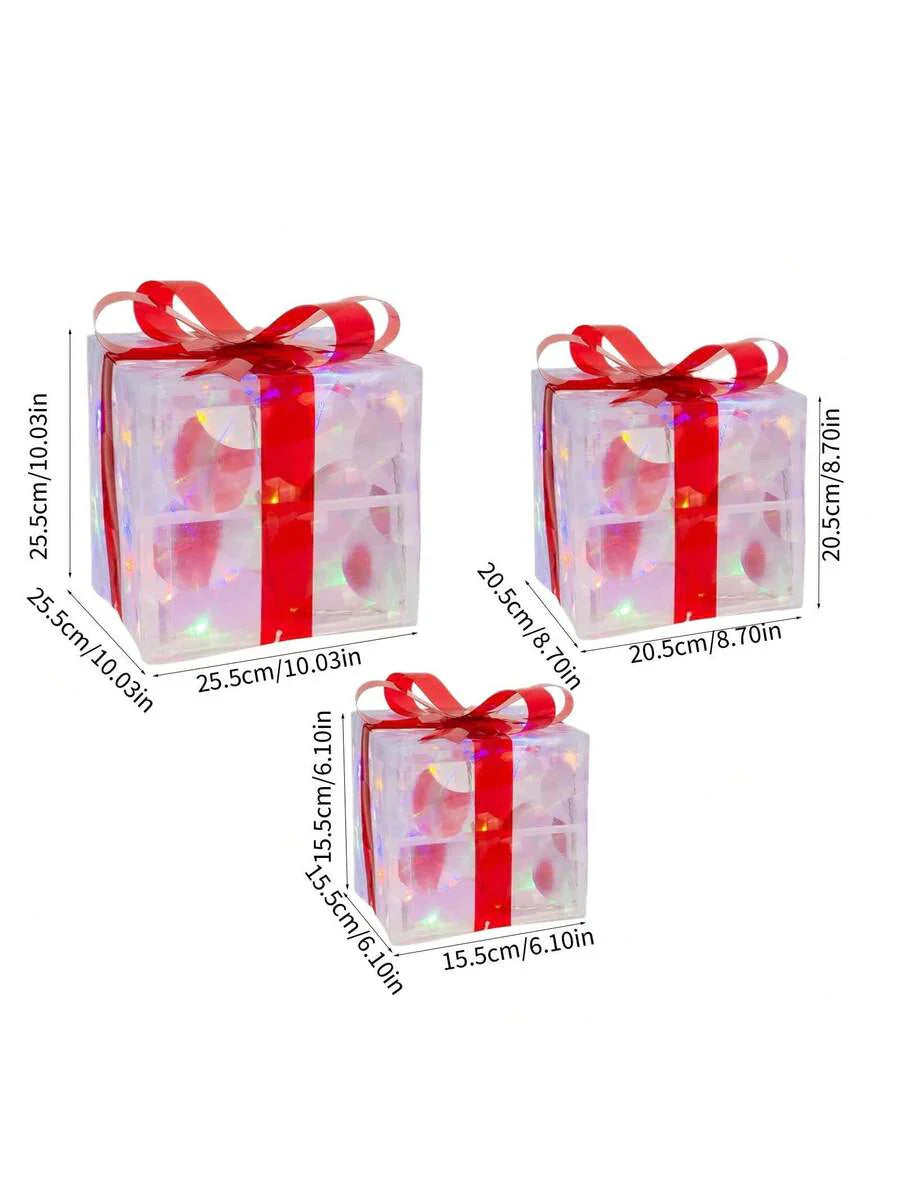 Erleuchten Sie Ihre Feiertage mit dem 3-teiligen Set beleuchteter Geschenkboxen - 8 LED-Modi für Innen- und Außendekoration