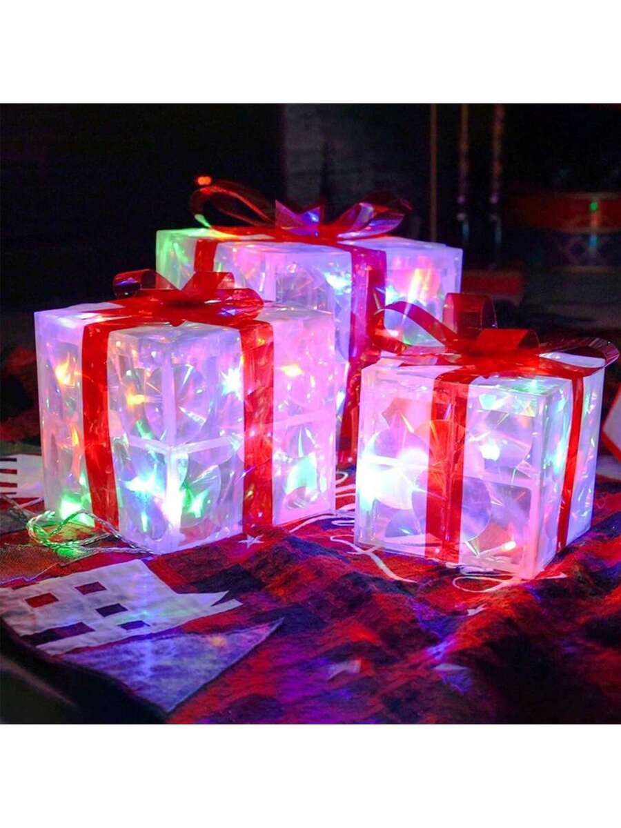 Erleuchten Sie Ihre Feiertage mit dem 3-teiligen Set beleuchteter Geschenkboxen - 8 LED-Modi für Innen- und Außendekoration