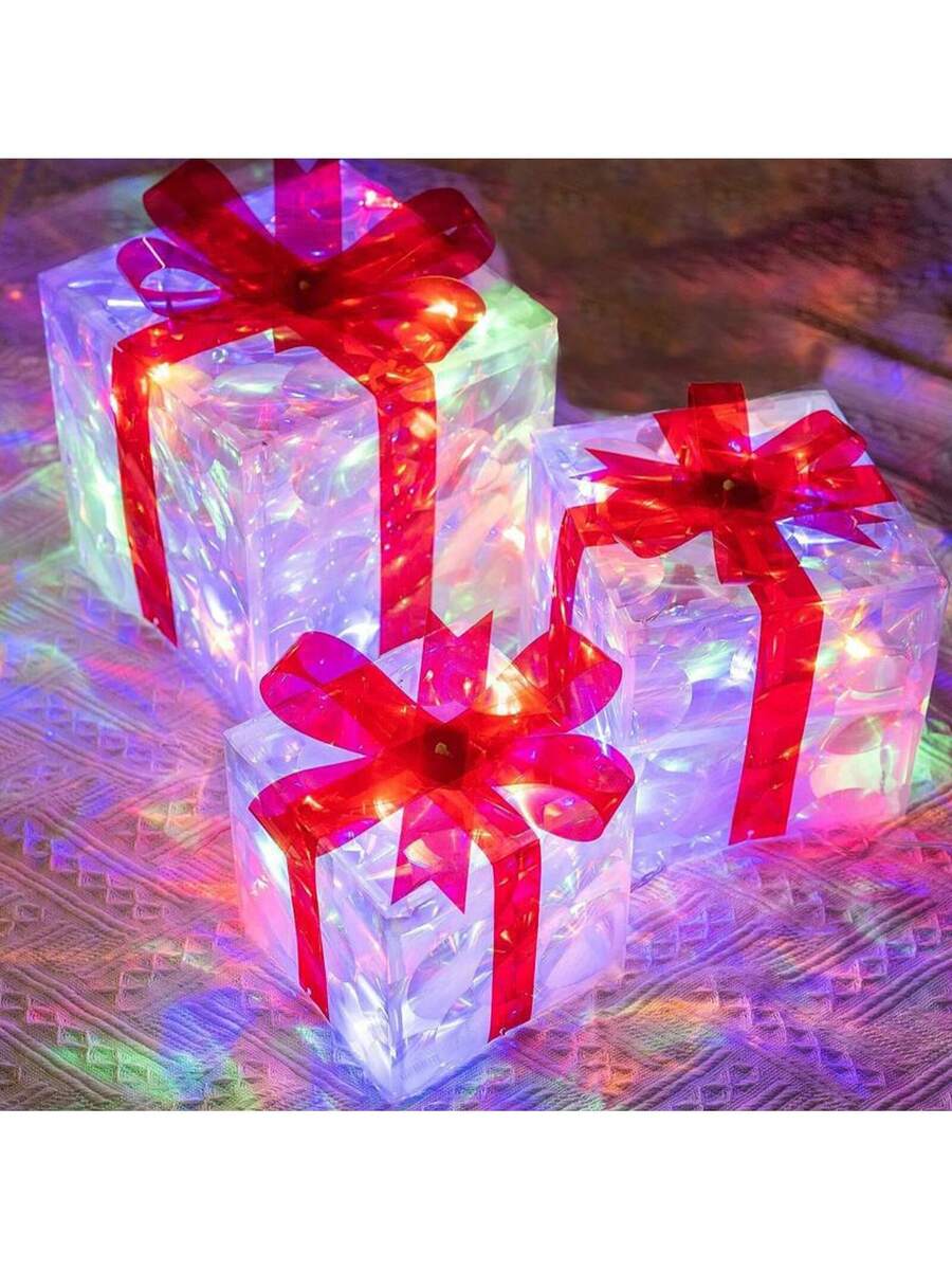 Erleuchten Sie Ihre Feiertage mit dem 3-teiligen Set beleuchteter Geschenkboxen - 8 LED-Modi für Innen- und Außendekoration