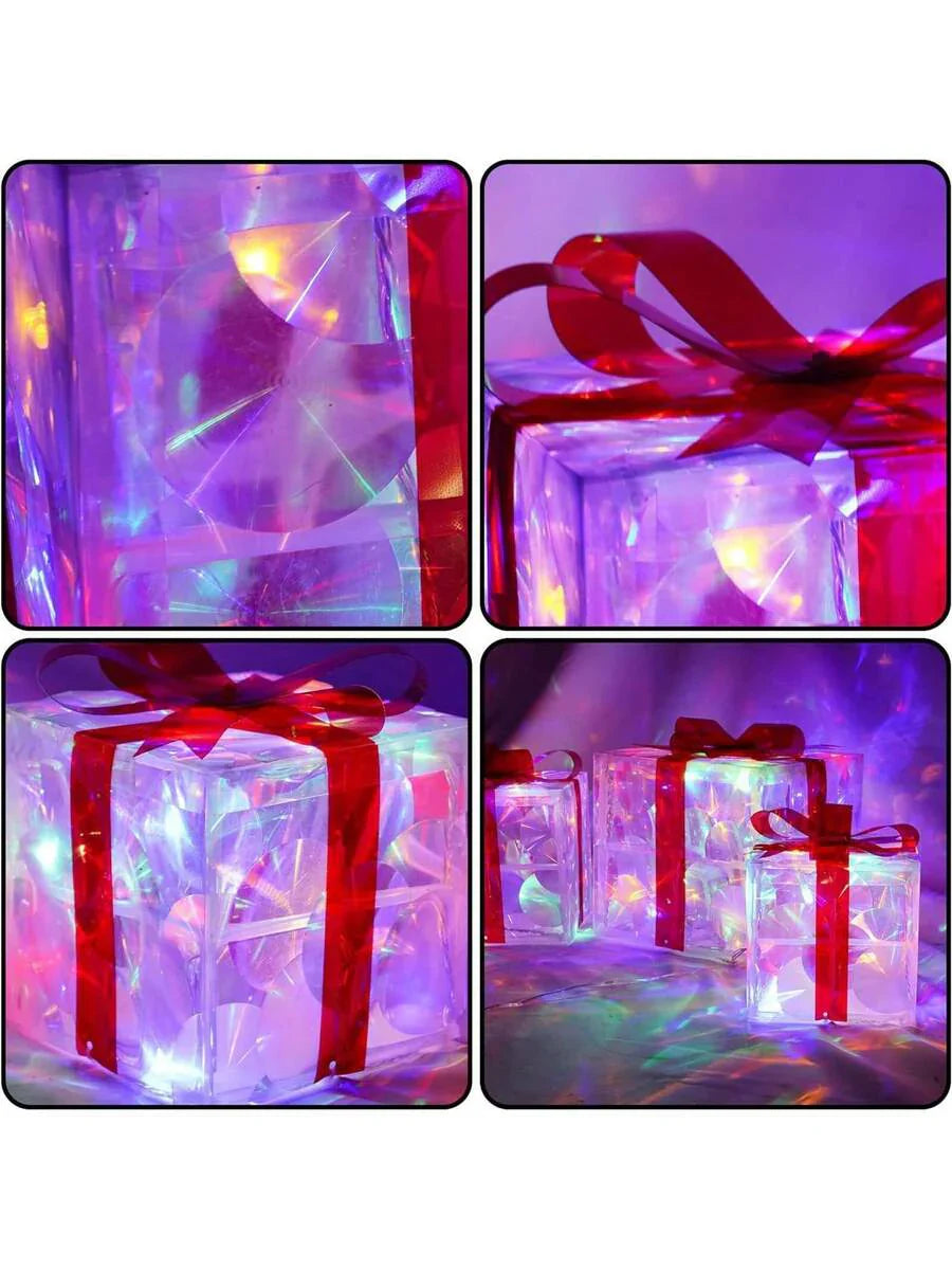 Erleuchten Sie Ihre Feiertage mit dem 3-teiligen Set beleuchteter Geschenkboxen - 8 LED-Modi für Innen- und Außendekoration