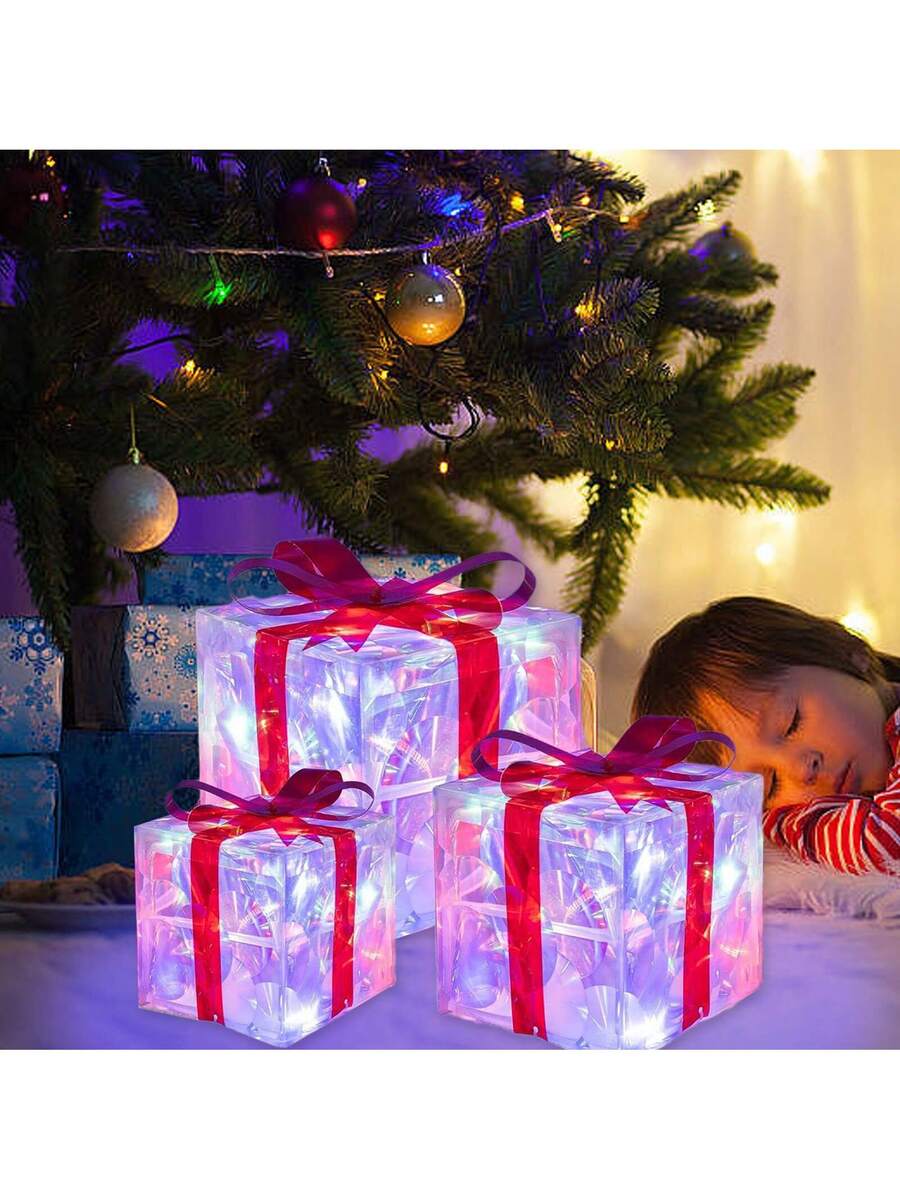 Erleuchten Sie Ihre Feiertage mit dem 3-teiligen Set beleuchteter Geschenkboxen - 8 LED-Modi für Innen- und Außendekoration