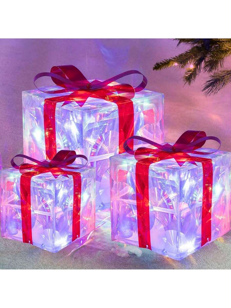 Erleuchten Sie Ihre Feiertage mit dem 3-teiligen Set beleuchteter Geschenkboxen - 8 LED-Modi für Innen- und Außendekoration