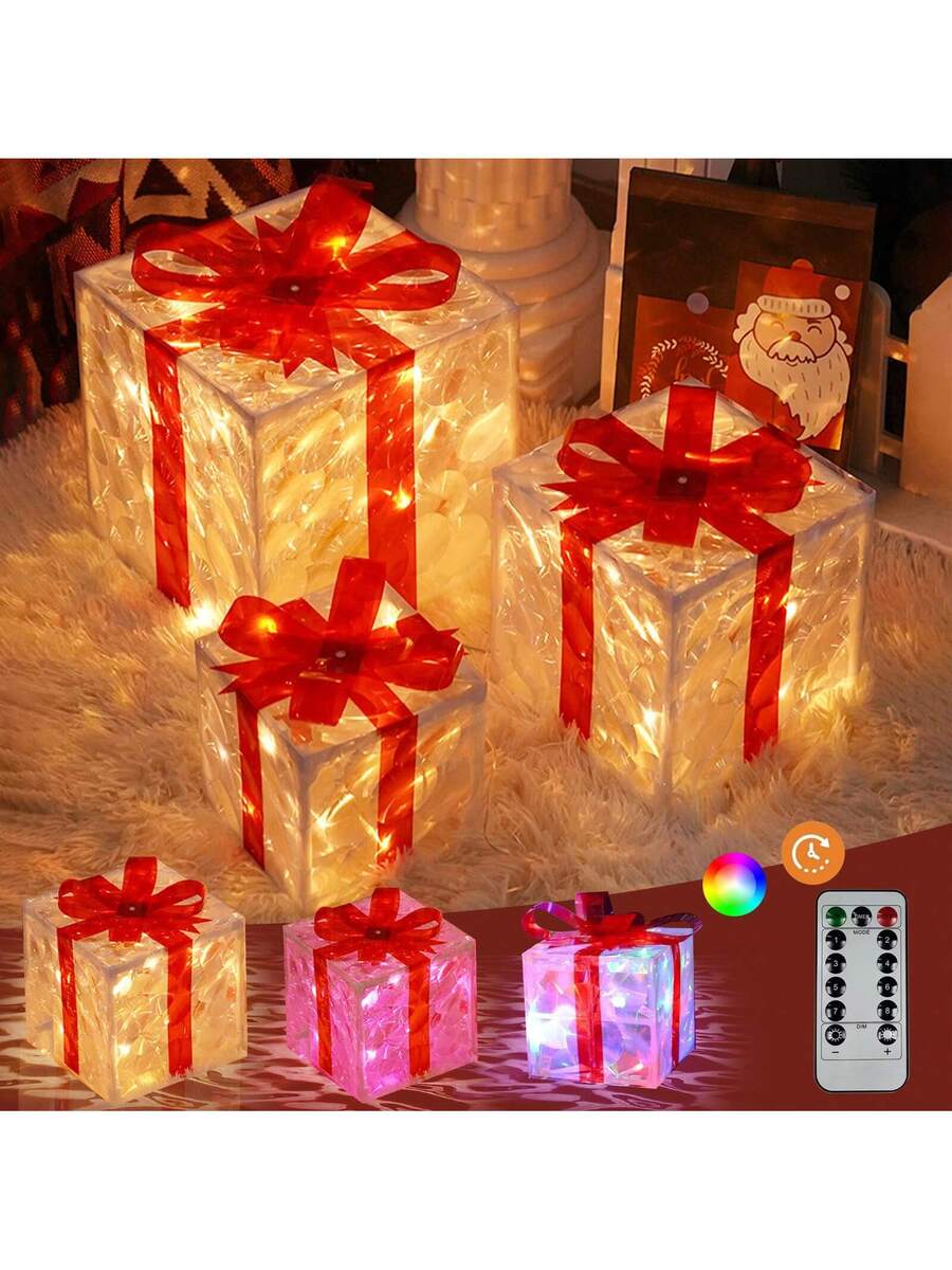 Erleuchten Sie Ihre Feiertage mit dem 3-teiligen Set beleuchteter Geschenkboxen - 8 LED-Modi für Innen- und Außendekoration