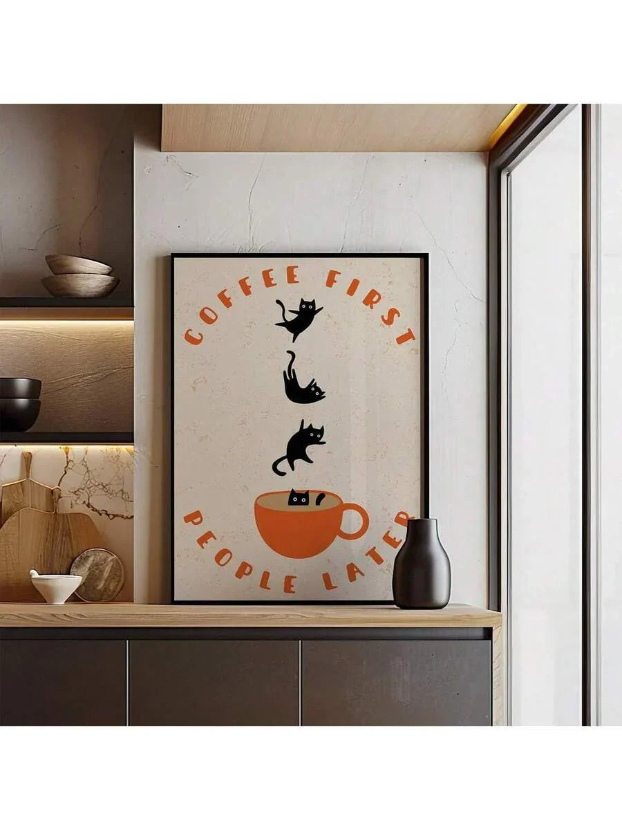Vintage Schwarze Katze Taucher Leinwand Kunstdruck - Lustige Kaffee-Themen Wanddekoration für Wohnzimmer und Schlafzimmer Ästhetische Geschenke (Kopie)