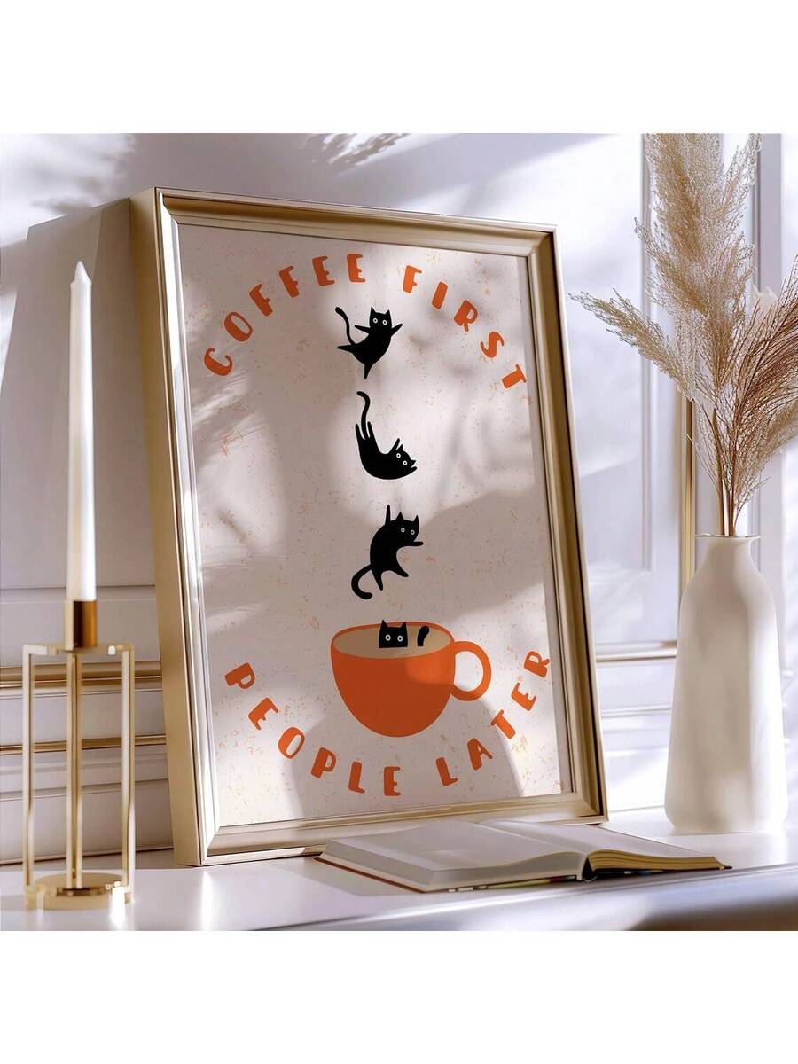 Vintage Schwarze Katze Taucher Leinwand Kunstdruck - Lustige Kaffee-Themen Wanddekoration für Wohnzimmer und Schlafzimmer Ästhetische Geschenke (Kopie)