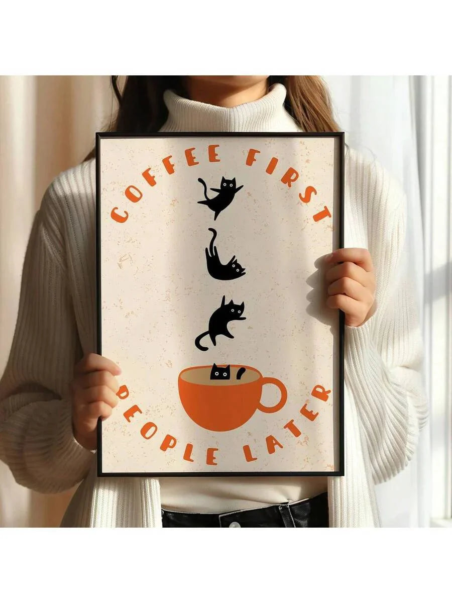 Vintage Schwarze Katze Taucher Leinwand Kunstdruck - Lustige Kaffee-Themen Wanddekoration für Wohnzimmer und Schlafzimmer Ästhetische Geschenke (Kopie)