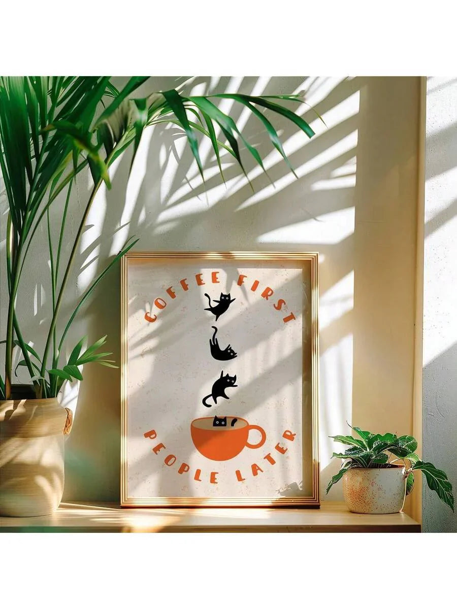 Vintage Schwarze Katze Taucher Leinwand Kunstdruck - Lustige Kaffee-Themen Wanddekoration für Wohnzimmer und Schlafzimmer Ästhetische Geschenke (Kopie)