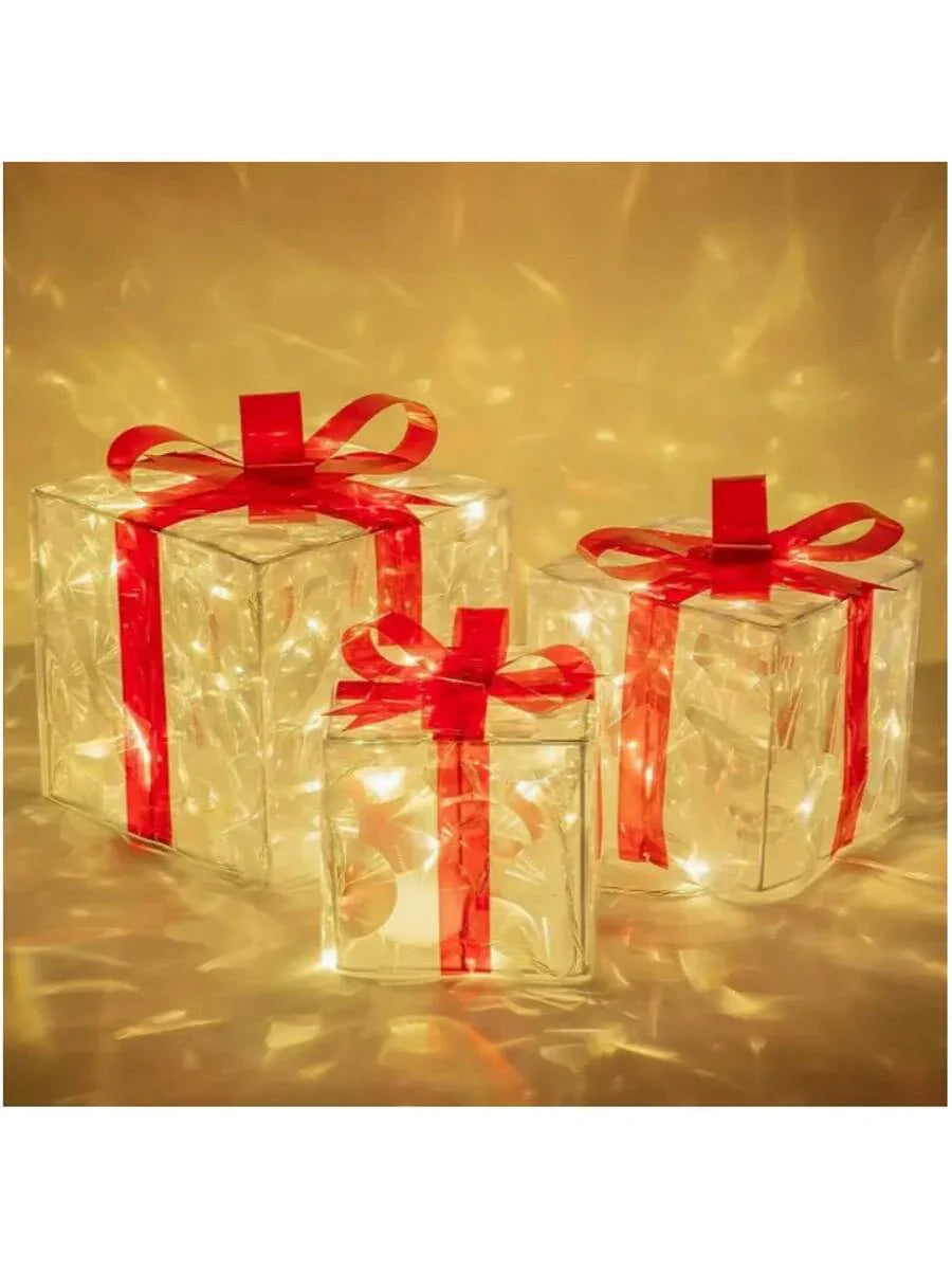 Erleuchten Sie Ihre Feiertage mit dem 3-teiligen Set beleuchteter Geschenkboxen - 8 LED-Modi für Innen- und Außendekoration