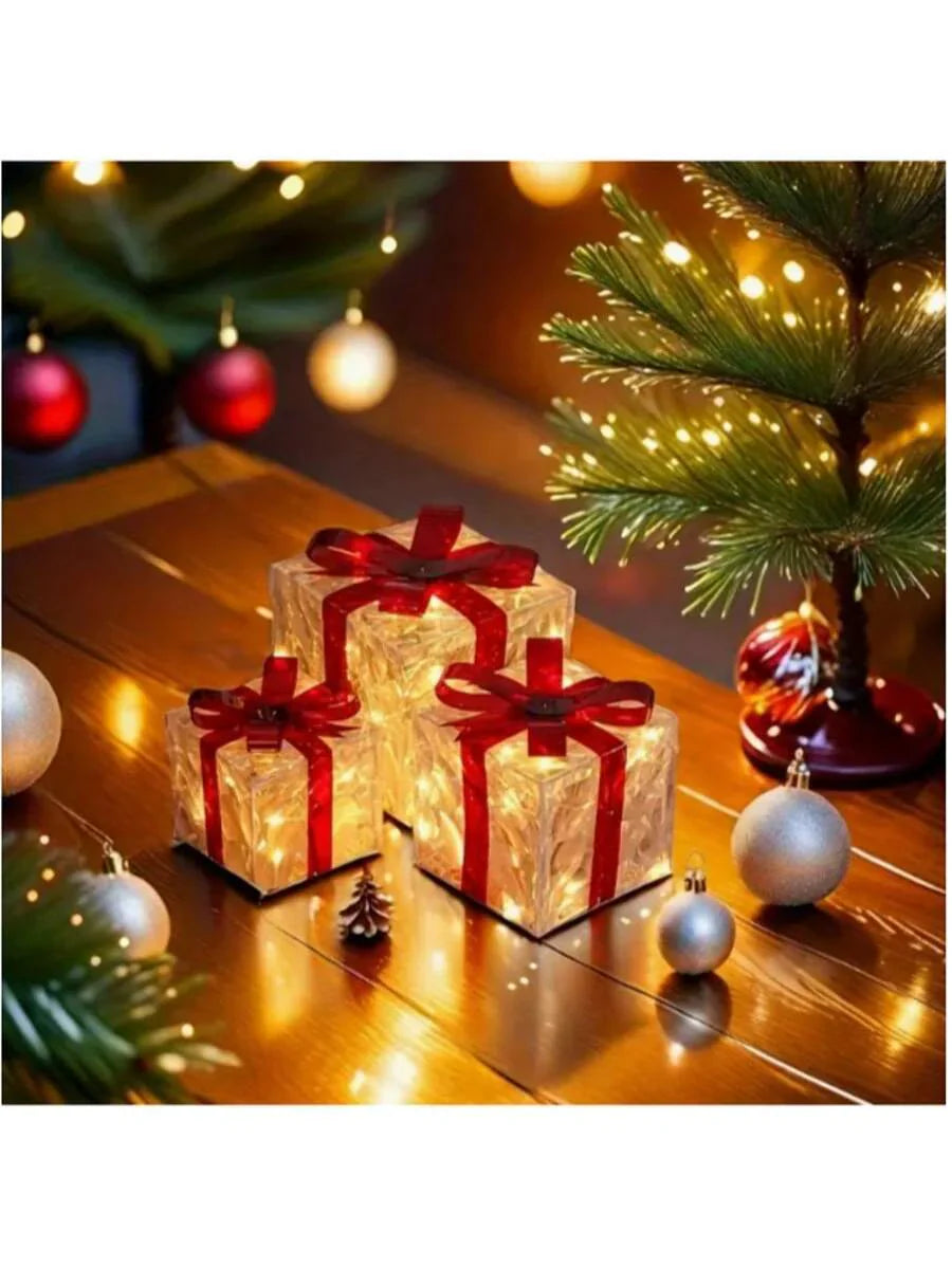 Erleuchten Sie Ihre Feiertage mit dem 3-teiligen Set beleuchteter Geschenkboxen - 8 LED-Modi für Innen- und Außendekoration
