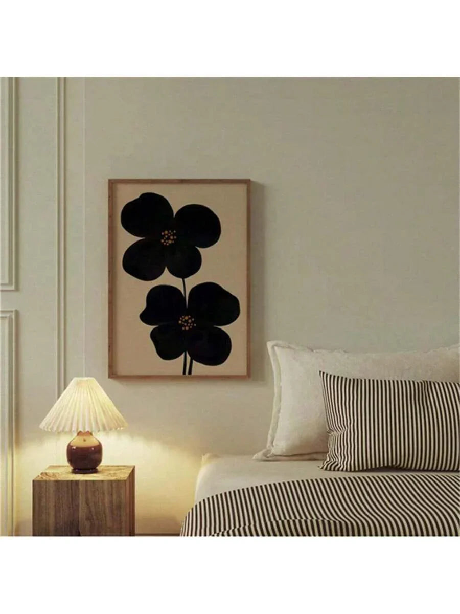 Stimmungsvolles Mid-Century Schwarzes Blumen Wandkunst - Übergroßer Abstrakter Druck für Modernen Minimalistischen Dekor
