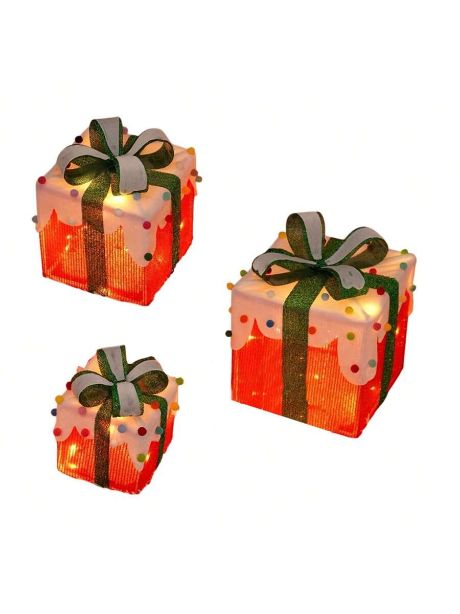 Erleuchten Sie Ihre Feiertage mit dem 3-teiligen Set beleuchteter Geschenkboxen - 8 LED-Modi für Innen- und Außendekoration