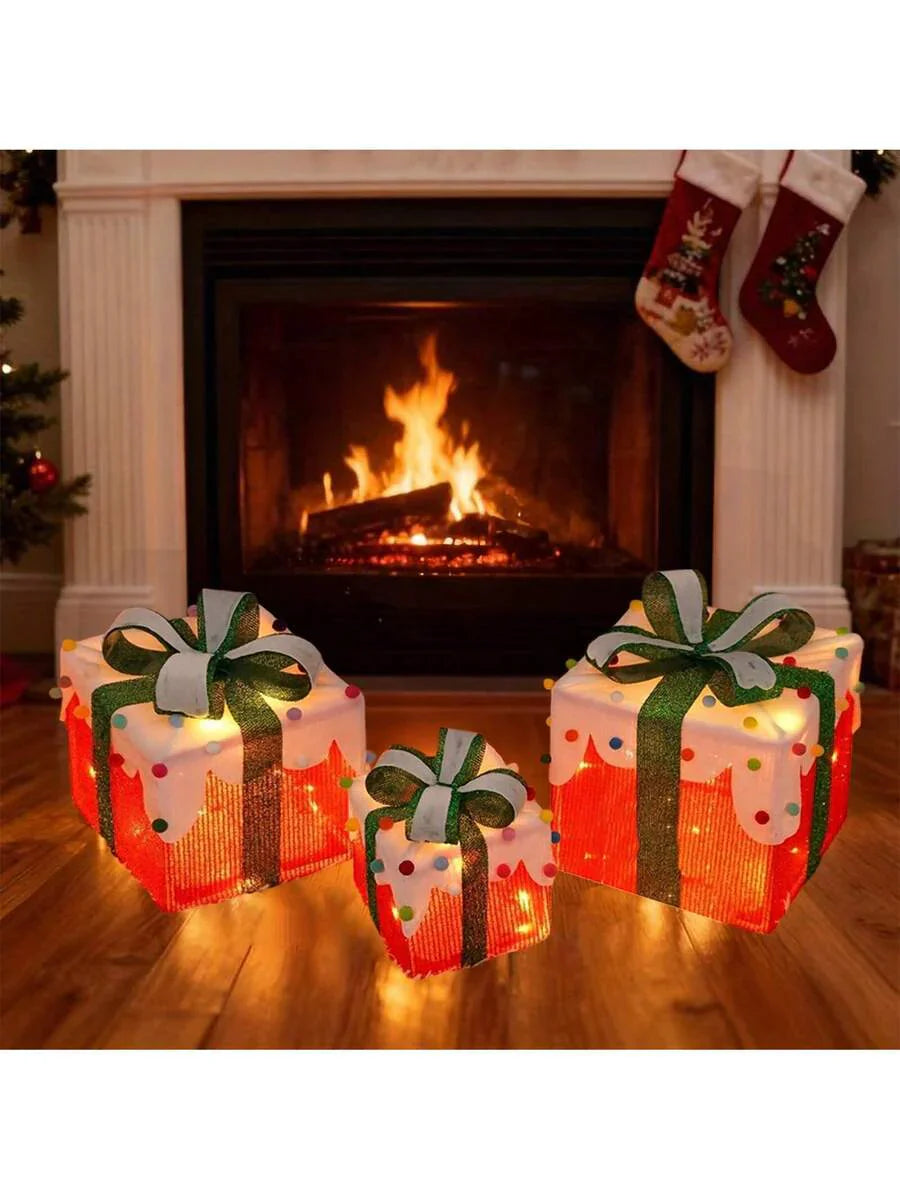 Erleuchten Sie Ihre Feiertage mit dem 3-teiligen Set beleuchteter Geschenkboxen - 8 LED-Modi für Innen- und Außendekoration