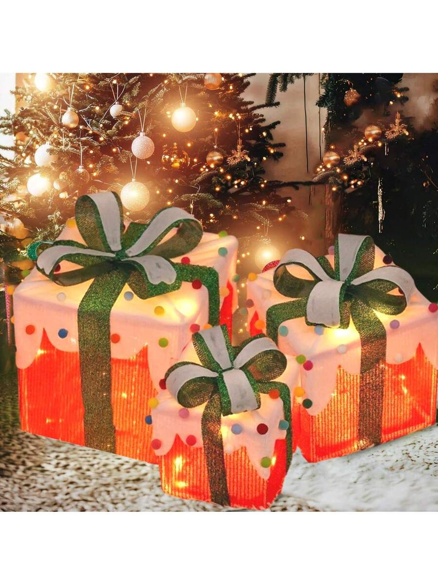 Erleuchten Sie Ihre Feiertage mit dem 3-teiligen Set beleuchteter Geschenkboxen - 8 LED-Modi für Innen- und Außendekoration