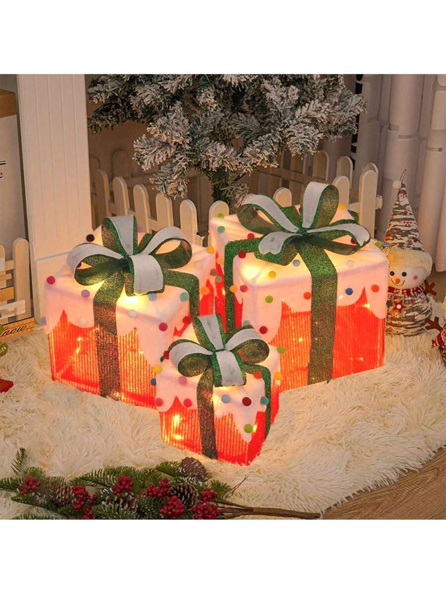 Erleuchten Sie Ihre Feiertage mit dem 3-teiligen Set beleuchteter Geschenkboxen - 8 LED-Modi für Innen- und Außendekoration