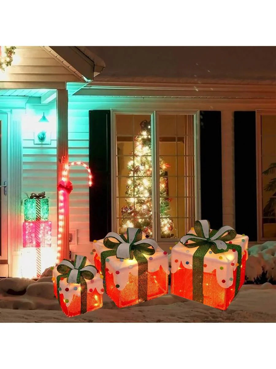 Erleuchten Sie Ihre Feiertage mit dem 3-teiligen Set beleuchteter Geschenkboxen - 8 LED-Modi für Innen- und Außendekoration