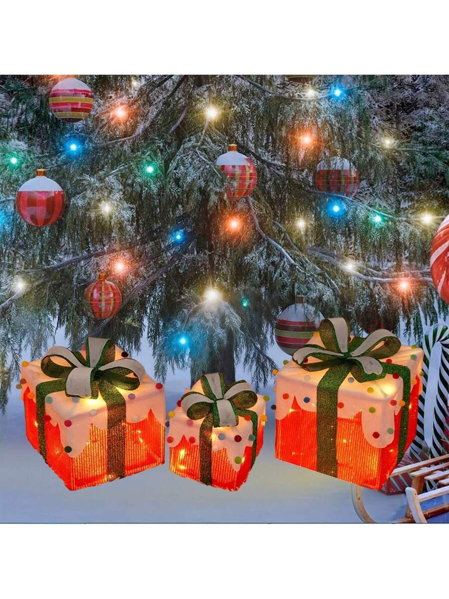 Erleuchten Sie Ihre Feiertage mit dem 3-teiligen Set beleuchteter Geschenkboxen - 8 LED-Modi für Innen- und Außendekoration