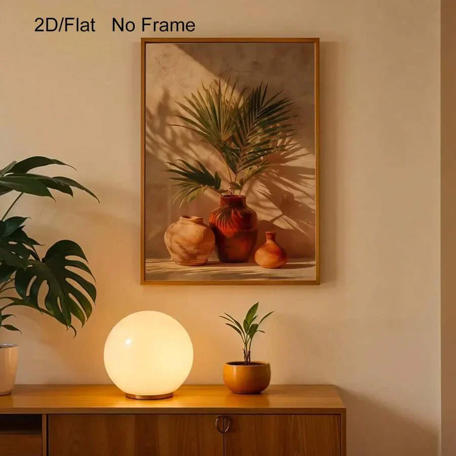 Rustikale Terrakotta-Vasen mit Palmblättern: Boho Küsten-Wandkunst für eine mediterrane Wohnkultur