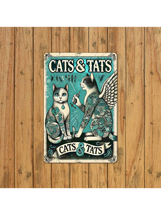 Charmantes Katzen-Tattoo Vintage Metallschild - 20 cm x 30 cm Wasserdichte Wanddekoration für Zuhause & mehr