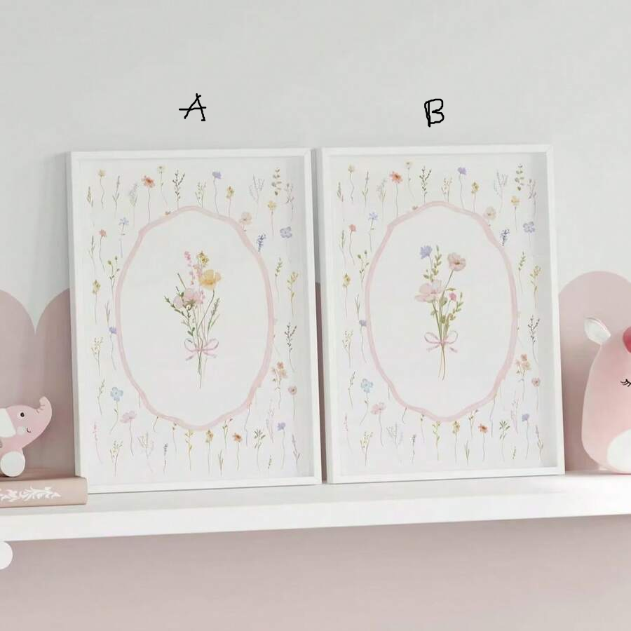 Charmante Wildblumen-Pink Schleifen-Leinwand-Poster für Boho-Kinderzimmer und ästhetische Wohnkultur