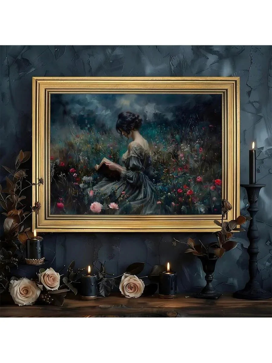 Elegantes Lesende Dame Leinwand Kunst Poster - Retro Viktorianische Wanddekoration für Zuhause und Büro