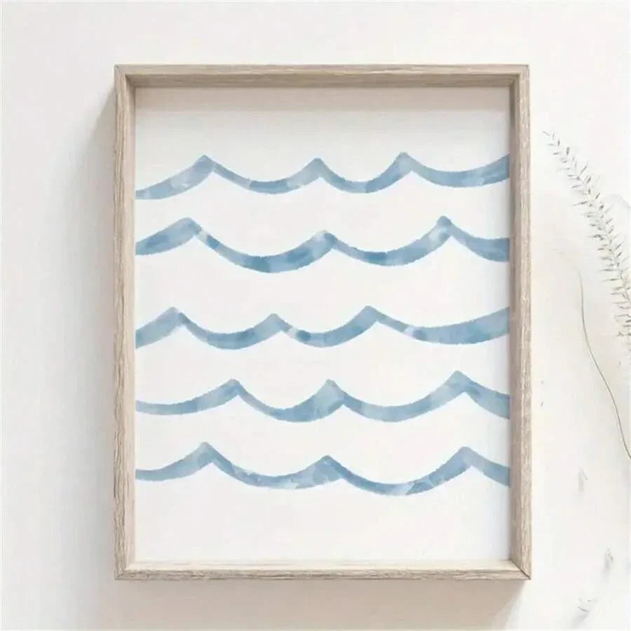 Eleganter Wellenmuster Leinwanddruck - Blaues Aquarell-Seestück für moderne Wohnkultur