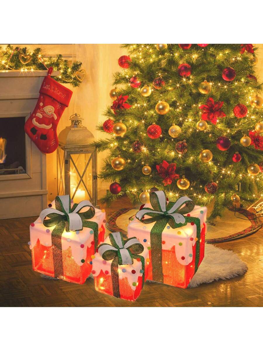 Erleuchten Sie Ihre Feiertage mit dem 3-teiligen Set beleuchteter Geschenkboxen - 8 LED-Modi für Innen- und Außendekoration