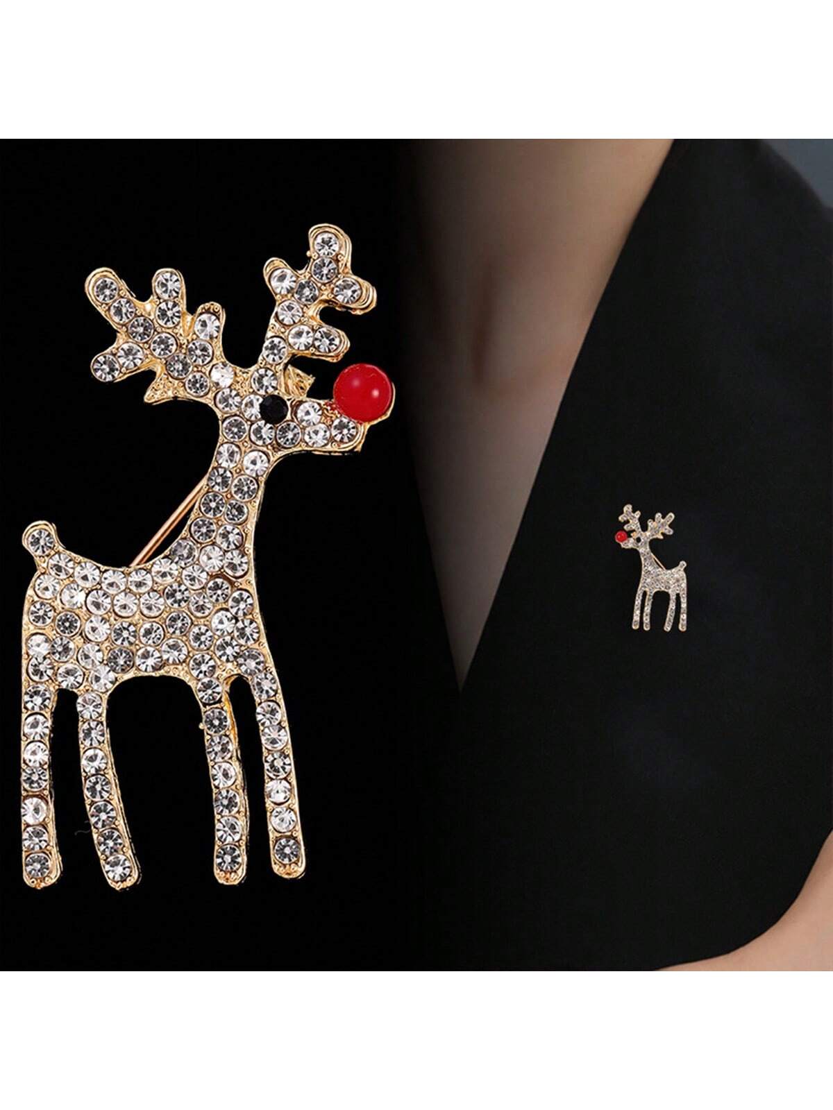 Funkelnde Strass-Reh-Brosche - Elegante Weihnachtsnadel für vielseitigen Feiertagsstil