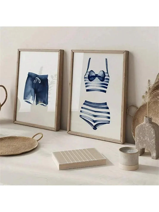 Stylische Blau- und Weiß Canvas-Druck Schwimmanzüge Wandkunst für moderne Wohnkultur