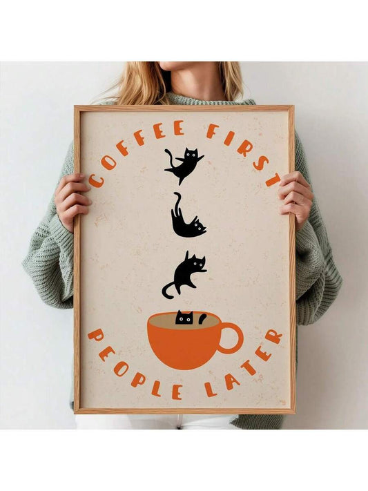 Vintage Schwarze Katze Taucher Leinwand Kunstdruck - Lustige Kaffee-Themen Wanddekoration für Wohnzimmer und Schlafzimmer Ästhetische Geschenke (Kopie)
