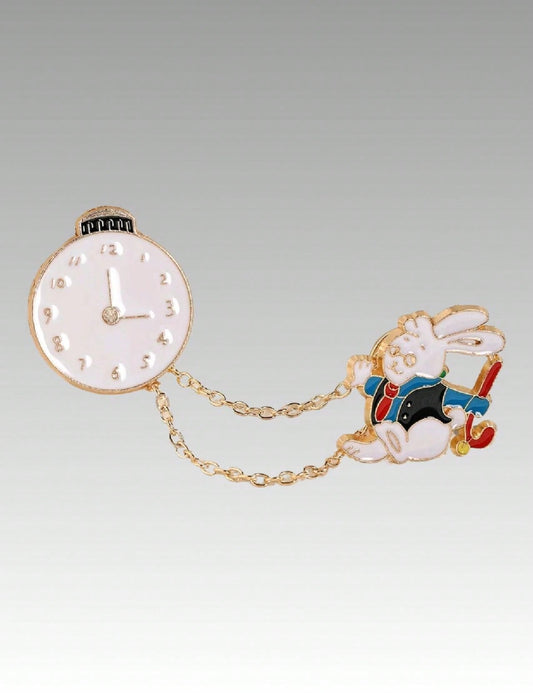 Verspielt Wunderland: Alice im Wunderland Hasen Brosche & Uhren Set - Charmantes Kettenaccessoire für Paare